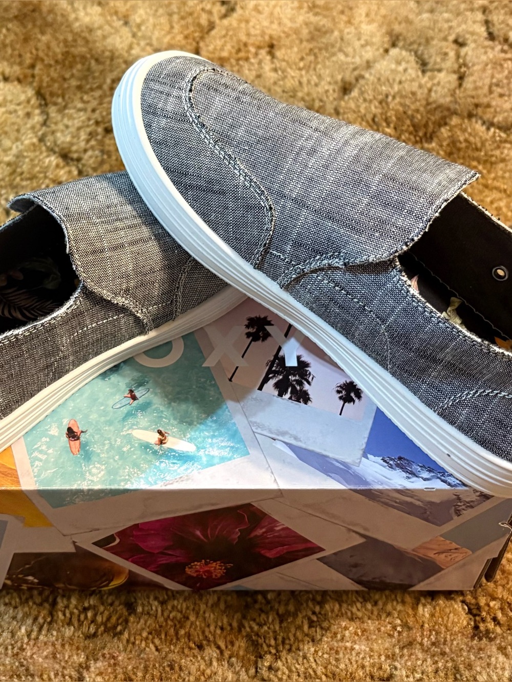 Roxy Gray Slip-On Canvas Loafers with White Sole